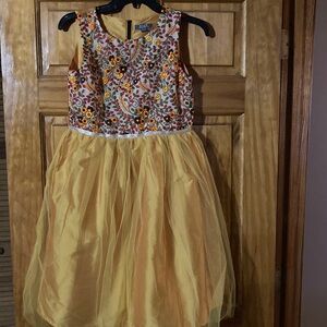 Floral Embroidered Yellow Kids Dress